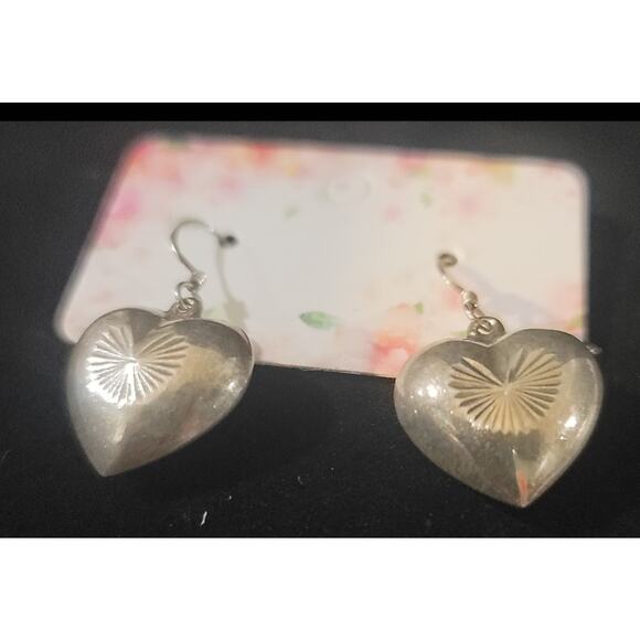 925 Sterling Silver Dangling Heart Earrings hallow - Picture 3 of 4